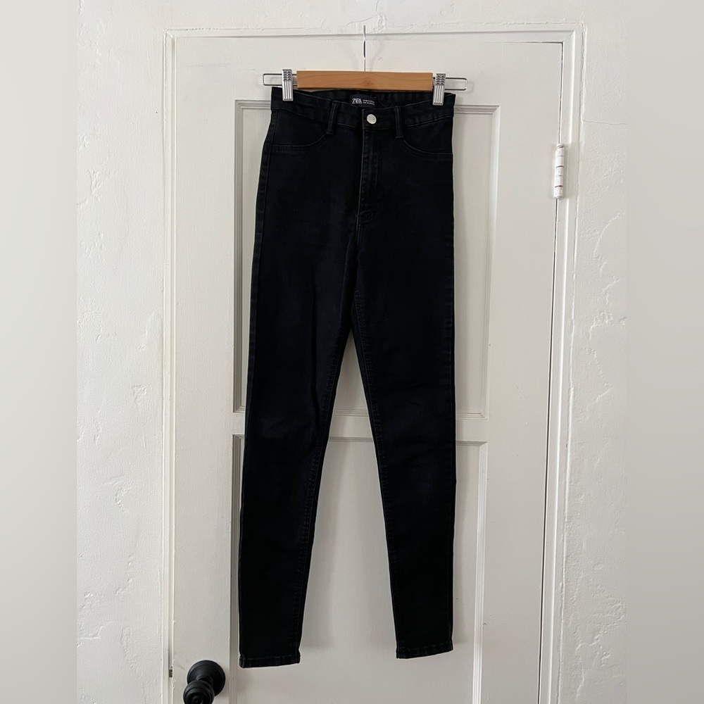 Zara dark black high rise stretch skinny jeans organic cotton EUR 36 US 04 EUC